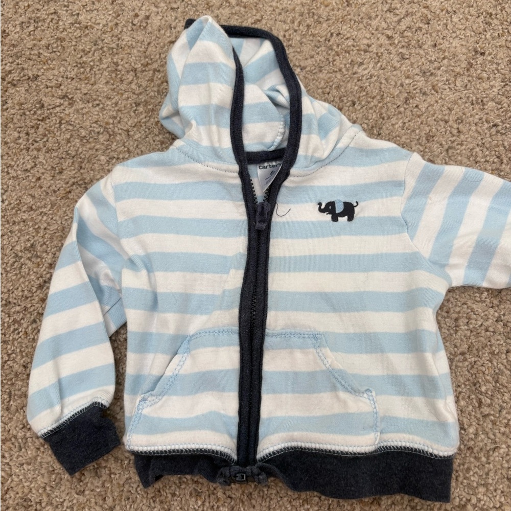Carter’s Baby Zip Up Hoodie Jacket 6 Months Blue Elephant